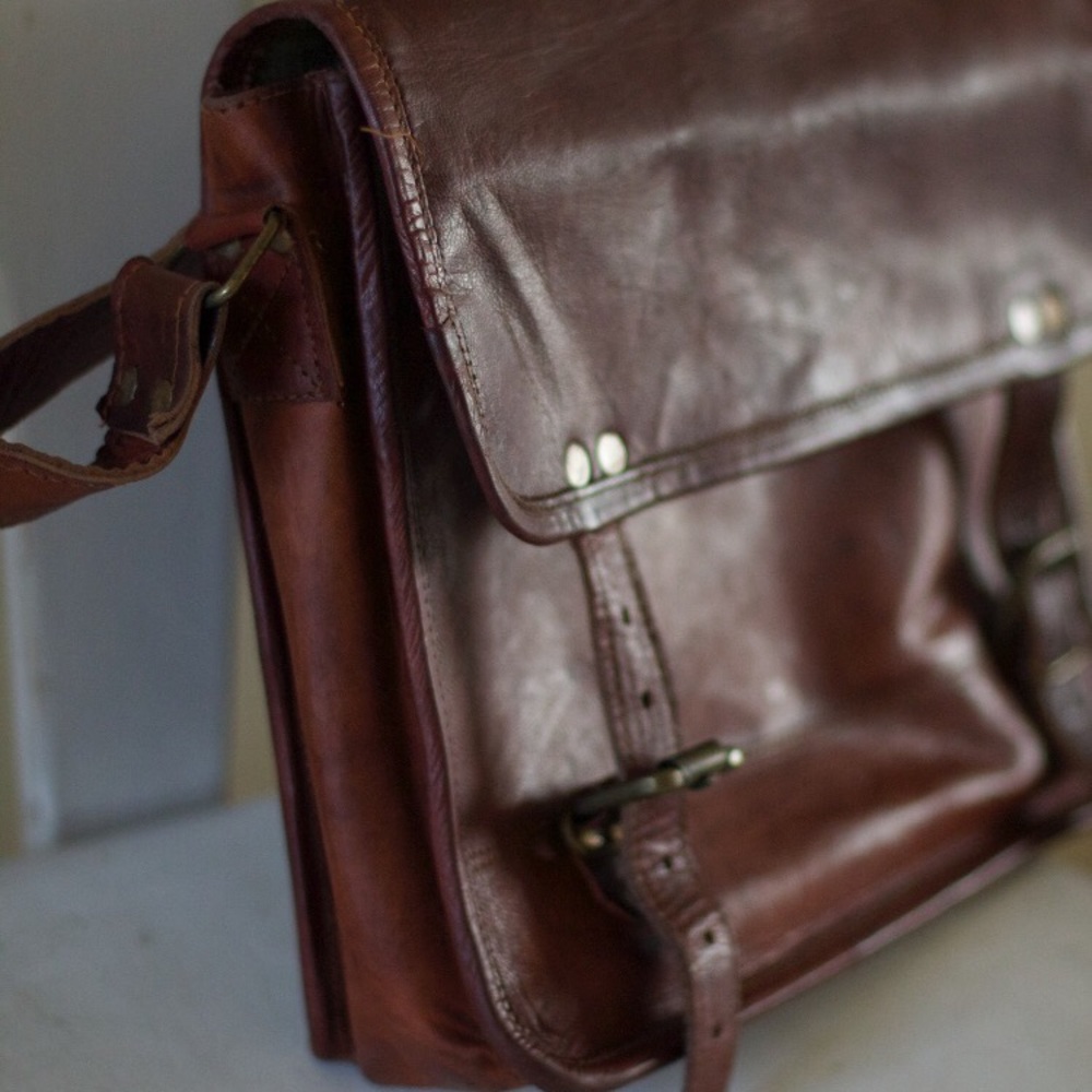 Brown leather laptop bag